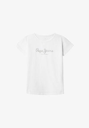 Biała koszulka z krótkim rękawem i okrągłym dekoltem, z logo "Pepe Jeans London" wyszywanym na piersi srebrną nitką.