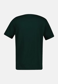 Dark green cotton t-shirt with short sleeves and a crew neck. Smooth texture with no visible patterns or accents.