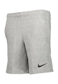 Grijze katoenen sportshorts van een katoenmix met een elastische tailleband en een klein zwart Nike-logo aan de onderzijde aan de linkerkant.