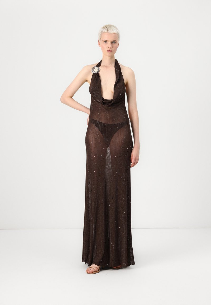 jaded london brown mesh dress Vida Backless Maxi Dress in Whiskey