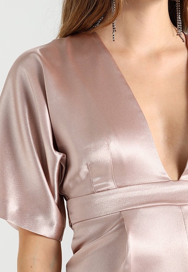 strapless open back dress Aubrey Pink Satin Bubble Hem Mini Dress main image 0