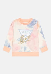Felpa dai colori pastello con motivo ad acquerello, dotata di un logo triangolare e testo in glitter dorato "Love". Tessuto morbido e polsini a coste.