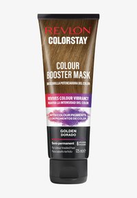 Revlon Colorstay Colour Booster Maske i en 125 mL sort tube. Har en guld- og lilla etiket, der angiver semi-permanent brug til farvet hår.
