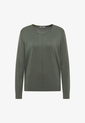Cecil, Knee-Length Corduroy Skirt with Pockets - Striktrøje - dried olive green