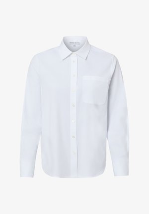 Chemise blanche à manches longues avec boutons, col pointu et poche poitrine unique, taille 36, étiquetée Marie Lund.