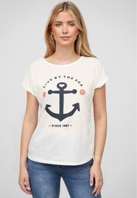 Cloud 5ive CLOUD5IVE DAMEN VISKOSE T-SHIRT MIT ANKER PRINT - Trükipildiga T-särk - white