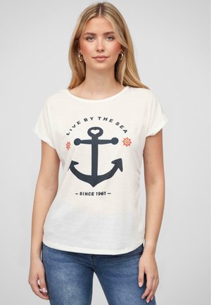 Cloud 5ive CLOUD5IVE DAMEN VISKOSE T-SHIRT MIT ANKER PRINT - Trükipildiga T-särk - white