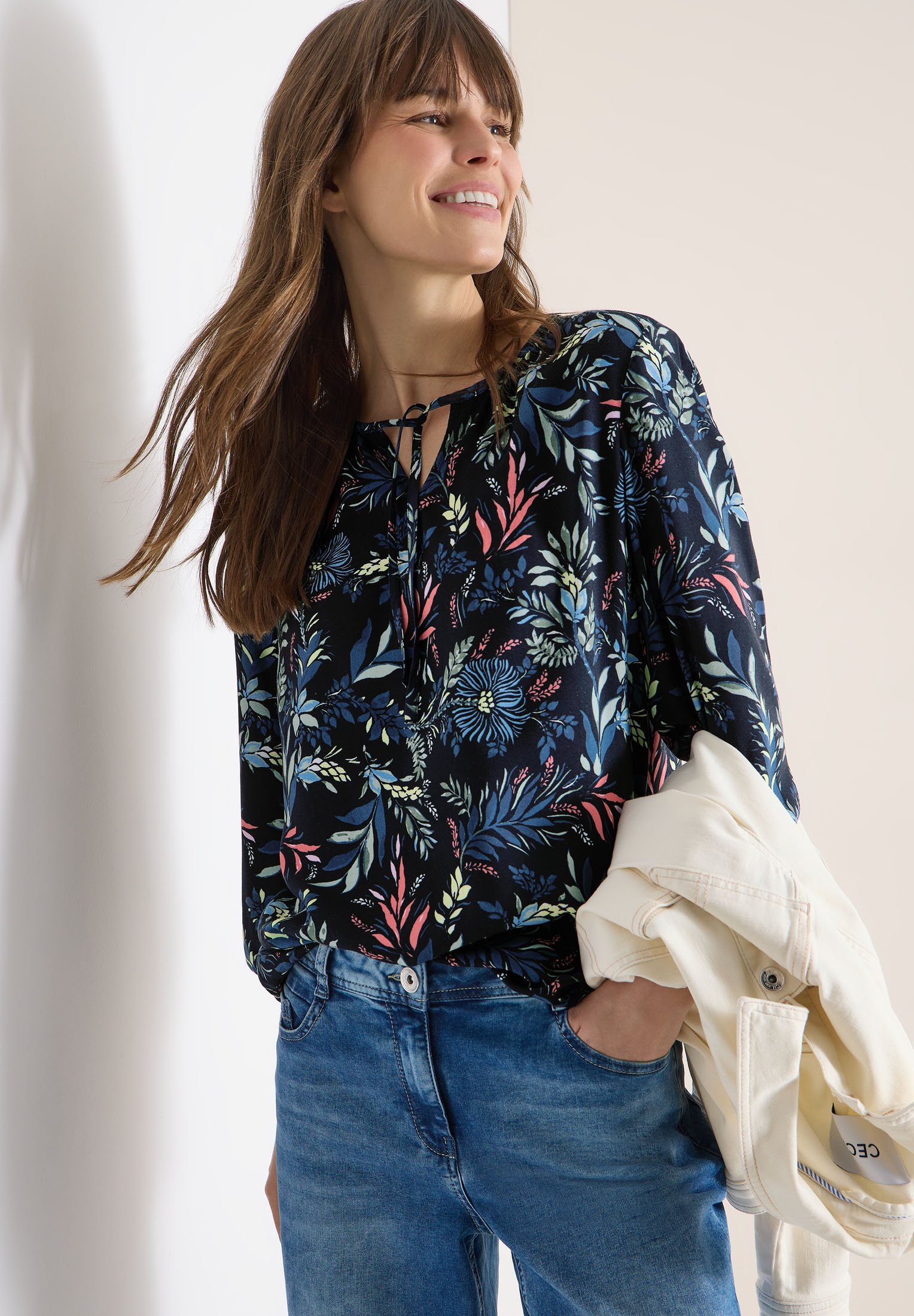 Cecil Camicetta Stampata Donna In Viscosa – Girocollo Con Cut-out E Maniche Lunghe – Look Elegante E Morbido Per Ogni Occasione