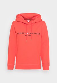 Rode hoodie van een zachte katoenmix, voorzien van een trekkoordkap, voorop logo-tekst en ribgebreide manchetten. Minimalistisch ontwerp met een klassieke pasvorm.
