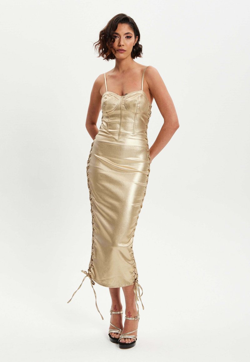 Liquorish FOIL EYELET  - Shift dress - gold