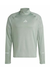 Lange mouwen sportshirt in lichtgroen, met een hoge hals, textuurstof en reflecterende accenten op de mouwen. Gedrukt logo.