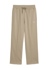 Lys beige sweatpants lavet af blødt stof, med en elastisk talje med snor, sidelommer og et diskret logo på venstre ben.