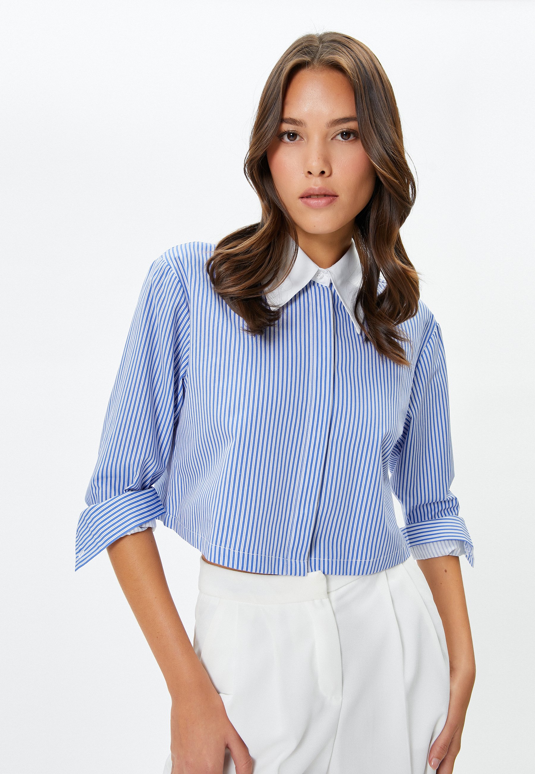 Chemisier Femme Basique à Col V - 100% Polyester, Coupe Standard, Bleu (taille S/36) - 6