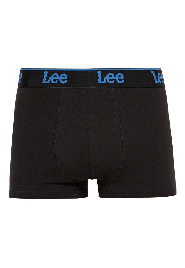 Boxer-briefs noirs avec logo "Lee" bleu sur la ceinture, fabriqués en mélange de coton, présentant un design ajusté et des coutures plates pour le confort.