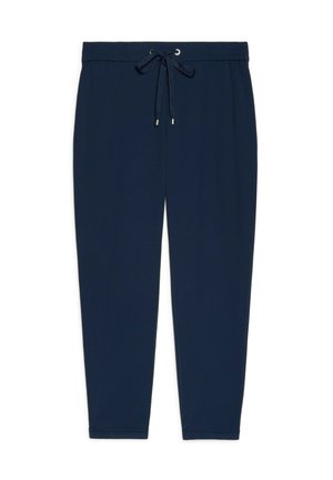 Marineblaue, schmal zulaufende Jogginghosen mit elastischem Bund und verstellbarem Kordelzug, entworfen für die Freizeit.