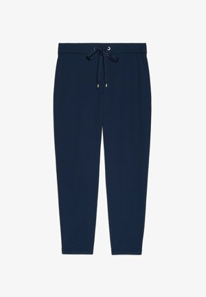 Pantaloni de jogger tapered de culoare bleu marin, cu talie elastică și șnur ajustabil, concepuți pentru purtarea casual.
