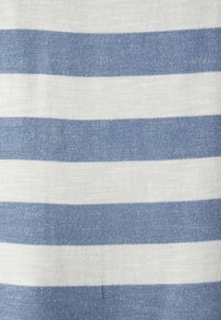 Cotton fabric featuring alternating horizontal stripes in light blue and white, with a subtle texture and slight sheen.