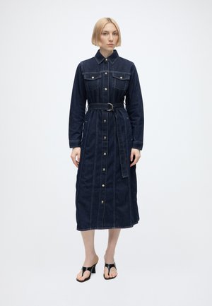 GANT BELTED DENIM MIDI DRESS - Τζιν φόρεμα - dark blue