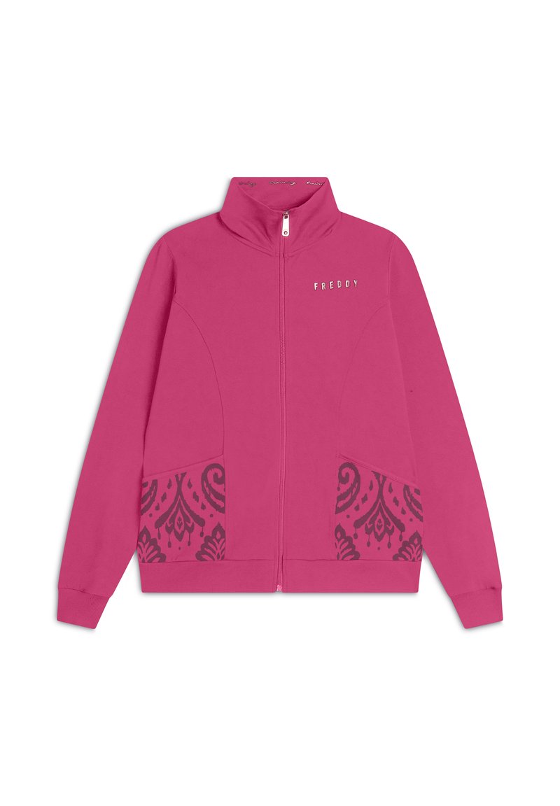 Freddy CON COLLO ALTO E DETTAGLI FLOREALI - Felpa con zip - beetroot purple