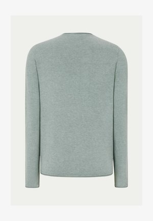 Vihreänvaalea, pitkähihaista neulosta oleva villapaita, jossa on pyöreä pääntie ja resorireunukset hihoissa. Tasainen pinta ja hieman istuva malli.