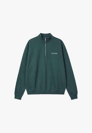 Pegador, PEGADOR LOGO OVERSIZED HALFZIP PULLOVER - Sweatshirt - washed dark teal white