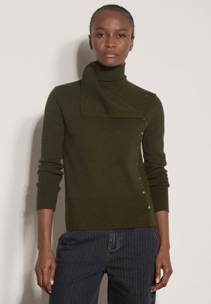 Apricot, RIBBED KNIT ASYMMETRIC CARDIGAN - Cardigan - khaki