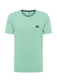 Groen gestreepte T-shirt van zachte stof, met een ronde hals en een klein logo-opdruk op de linkerkant van de borst. Korte mouwen, casual pasvorm.