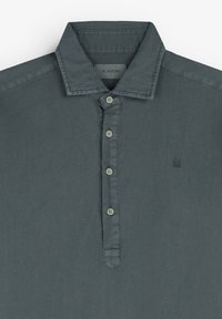 Donkergrijze shirt met korte mouwen, voorzien van een knoopsluiting, van zachte stof en met een klein geborduurd logo aan de linkerkant van de borst.