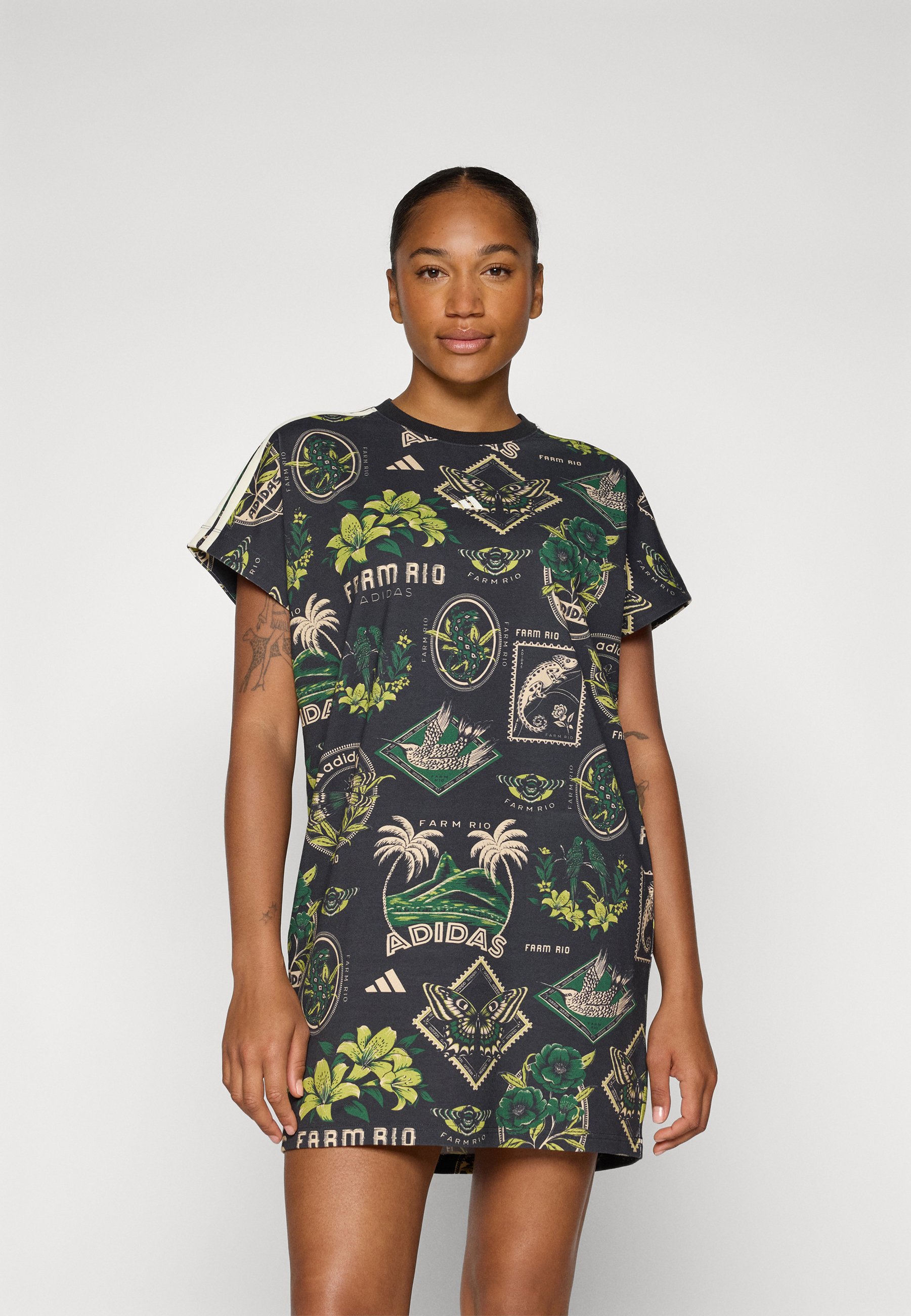 adidas Sportswear FARM DRESS - Jersey dress - black/amazon green/preloved  lime/multi-coloured - Zalando.ie