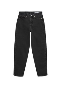 Fekete farmernadrág egyenes szárú kialakítással, öt zsebbel és vörösréz színű fémalkatrészekkel. Klasszikus derékrésszel és minimális varrással rendelkezik.