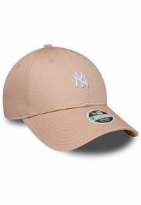 Pink baseball cap made of fabric featuring an embroidered white "NY" logo, curved brim, and snapback closure. 9FORTY style.