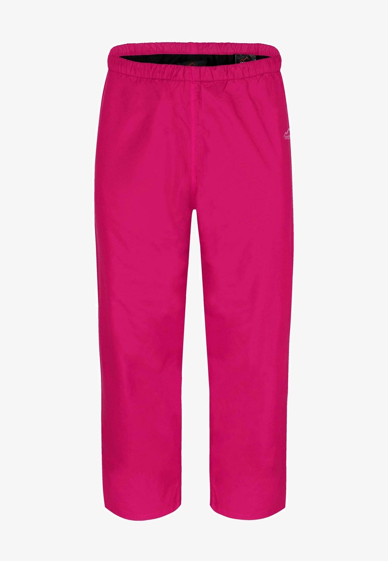 Rosa wasserdichte Hose mit elastischem Bund, lockerer Passform und glatter Textur. Verfügt über ein kleines Logo auf der Vorderseite. Geeignet für den Außenbereich.