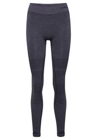 Mörkgrå träningsleggings med en strukturerad design som har horisontella och vertikala ränder, en bred midja och ribbade detaljer vid anklarna.