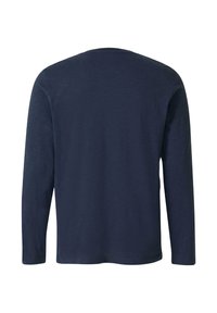 Dunkelmarinblaues Langarmshirt mit Rundhalsausschnitt, Rückansicht, aus einfarbigem Stoff mit regulärer Passform.