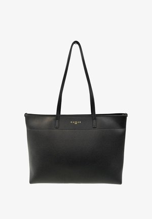 Borsa tote in pelle nera con manici lunghi e logo dorato "GAËLLE PARIS" centrato vicino al bordo superiore.
