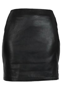 Zwarte leren minirok met een gladde textuur en een aansluitend ontwerp. Heeft een hoge taille en een nette zoom zonder extra versieringen.