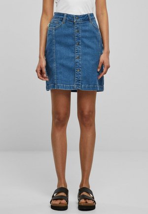 STRETCH BUTTON - Mini skirt - clearblue washed