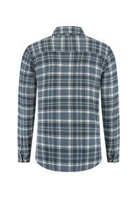 Overhemd met lange mouwen in een blauw en grijs geruit patroon, met een kraag, knoopsluiting bij de manchetten en een zachte, gestructureerde stof.