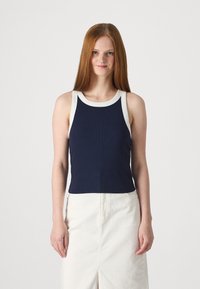 GAP MOD RIB HALTER CROP - Débardeur - navy/white