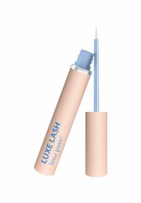 Luxe Lash-produkt i en beige tube med blå text. Kapsylen har en ljusblå applikatorstav. Slät matt yta, cylindrisk form.
