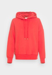 Rode katoenen hoodie met een ruime pasvorm, met een trekkoordcapuchon, lange mouwen en ribgebreide manchetten. Soepele textuur zonder zichtbare patronen of logo's.