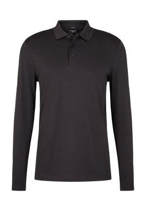 Polo met lange mouwen in donkergrijs met een kraag, drieknopsbies en een zachte, gladde textuur. Klassieke pasvorm met een rechte zoom.