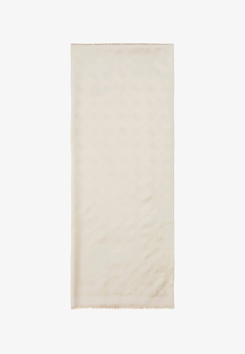 Helebeige sall, mis on valmistatud pehmest kangast, millel on peent muster ja ääristatud servad. Brändi logo on diskreetselt esitatud ühes nurgas.