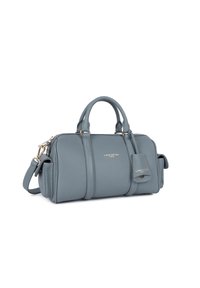 Borsa a tracolla in pelle grigia con doppio manico e tracolla rimovibile. Caratterizzata da una marchiatura in tonalità oro e una piccola pochette attaccata.