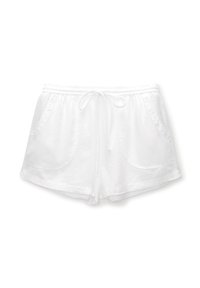 Hvide bomulds-shorts med snøre i taljen, to forlommer og en afslappet pasform. Glat tekstur og enkelt design med afrundede kanter.
