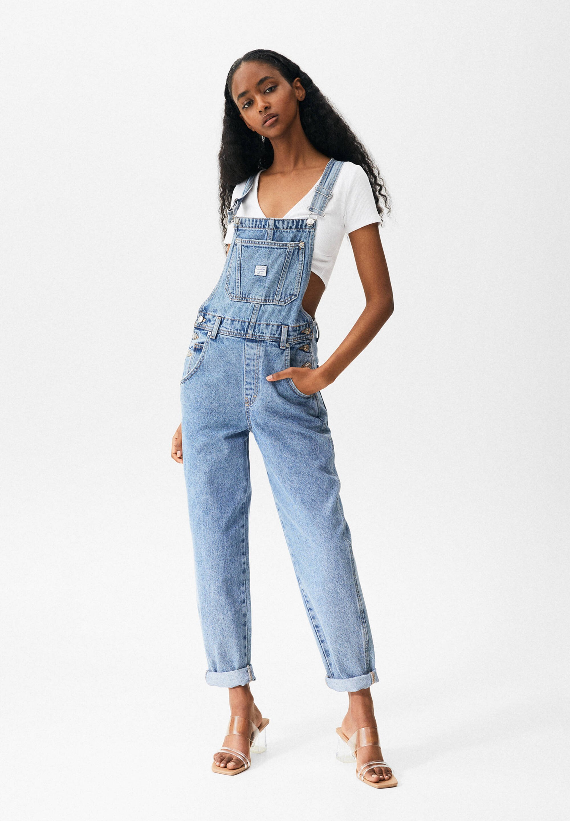 PULL\u0026BEAR Dungarees - stone blue denim 