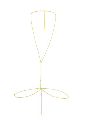 Goldfarbene, mehrschichtige Kettenhalskette mit Y-förmigem Design, das kleine runde Perlen und einen rechteckigen Anhänger in der Mitte aufweist.