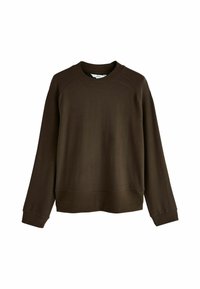 Brun crew-neck sweatshirt med raglanærmer, ribbede manchetter og kant. Blød tekstur, afslappet pasform og minimalistisk design.