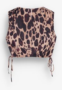 Korte top met een luipaardprint in beige en zwarte tinten, met geplooide zijkanten en verstelbare strikkoorden aan de zoom.