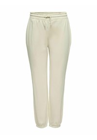 Weiche, cremefarbene Sweatpants mit einem elastischen Bund und Kordelzug. Taillierte Beine mit elastischen Bündchen an den Knöcheln. Glatte Textur.